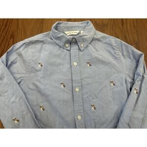 Janie And Jack Shirt Embroidered Bulldog Oxford Boys Size 7 EUC